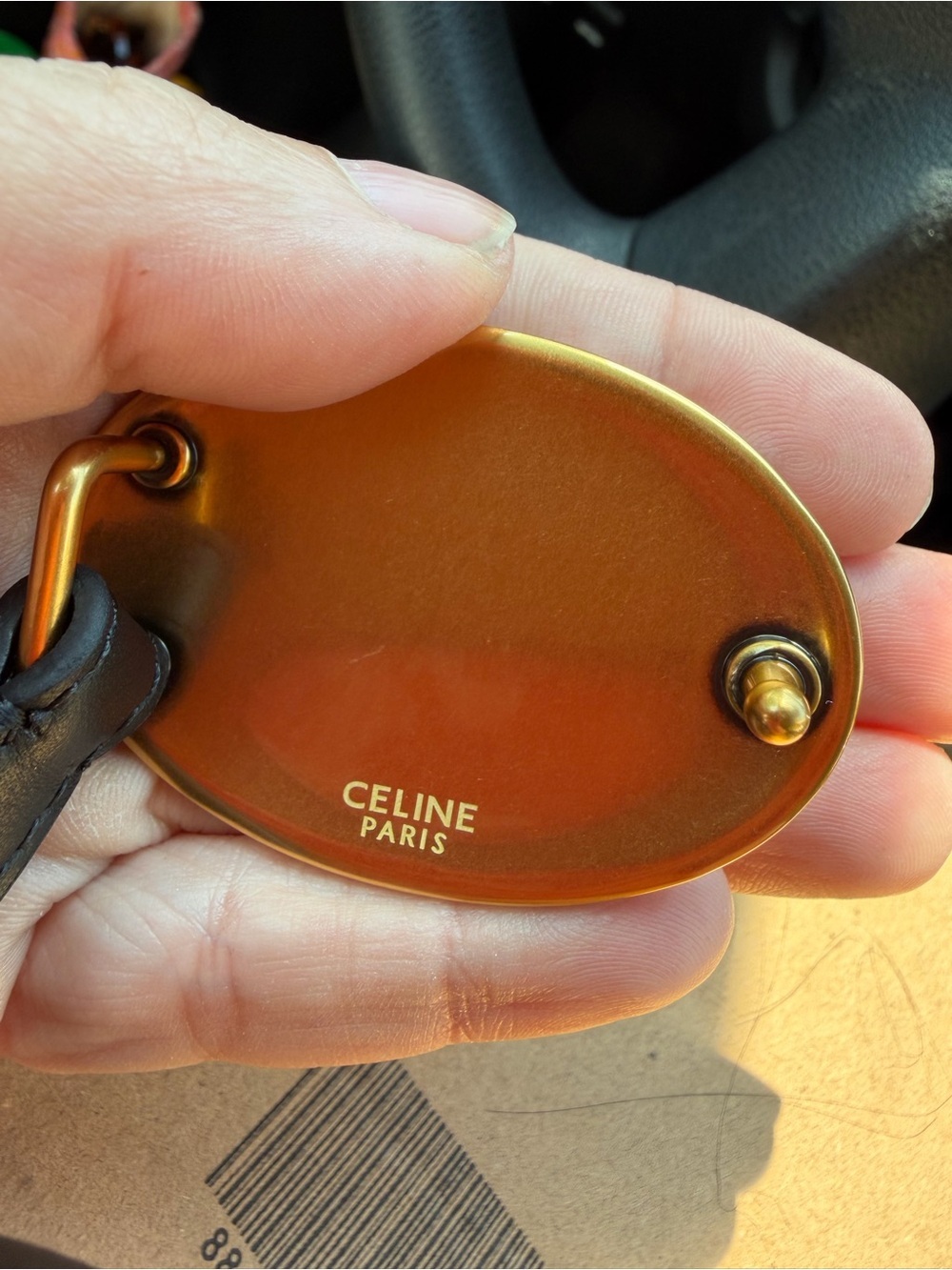 Celine Gold Oval Bracelet with Black Leather Strap - Picture 5 of 5